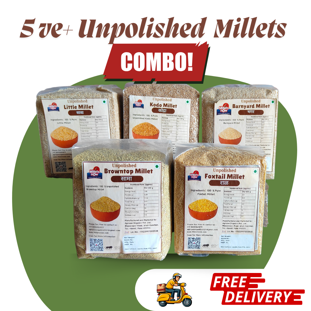 Unpolished Millet Grain Combo 1 kg each | 5 Positive Millet | kodo | barnyard | foxtail | Little | Browntop