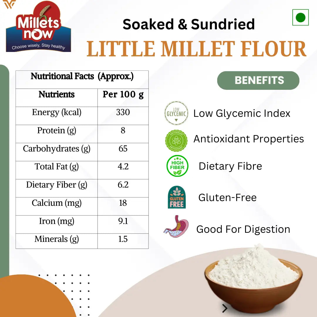 Soaked and Sundried Little Millet Flour l Sawa Flour l 500g Millets Now