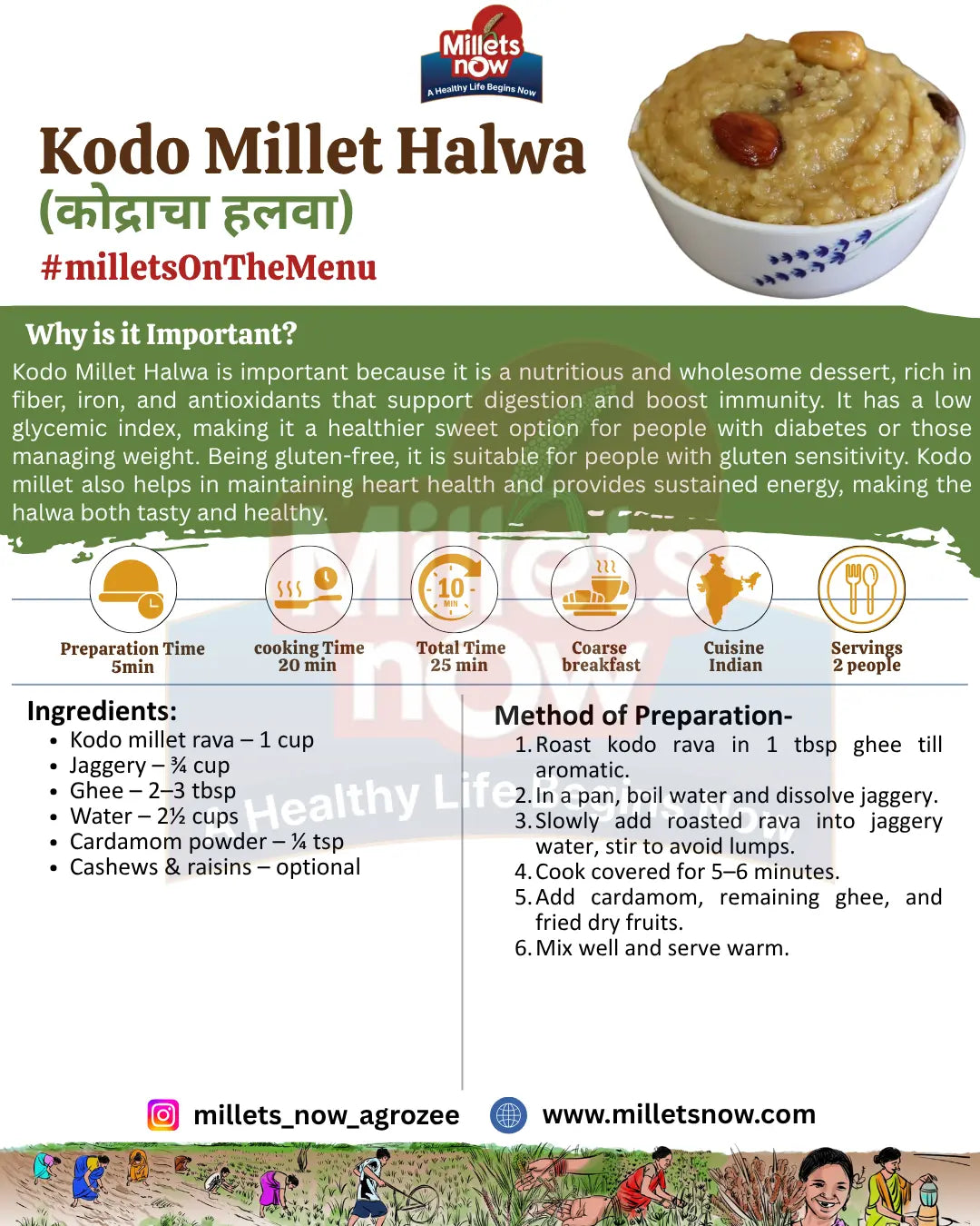 Roasted Kodo Millet Rava l Kodra Rava l 500g Millets Now