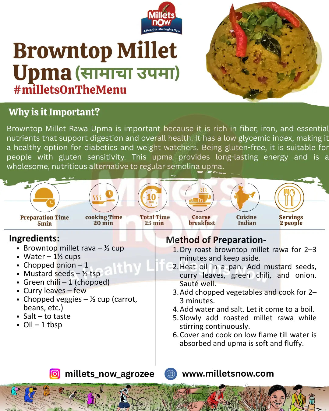 Roasted Browntop Millet Rava l Sama Rava l 500g Millets Now