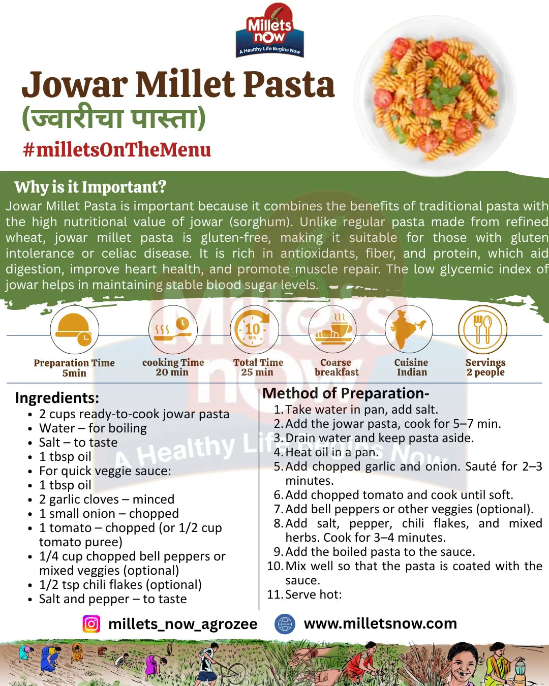 Sorghum Pasta l Jowar Pasta l 175g Millets Now