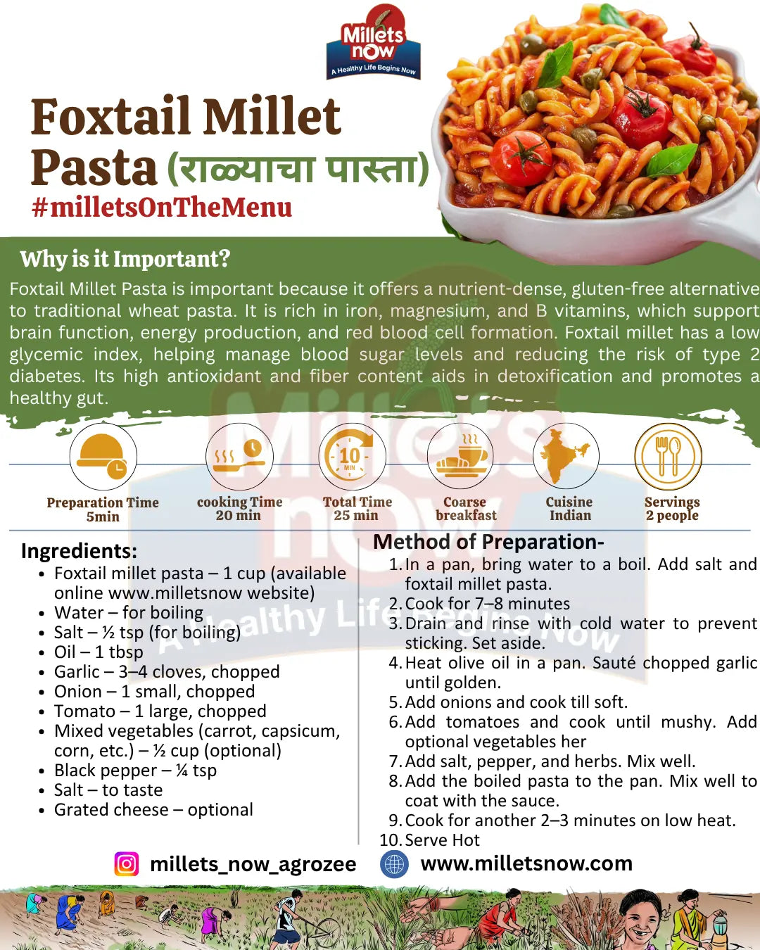 Foxtail Millet Pasta l Rala Pasta l 175g Millets Now
