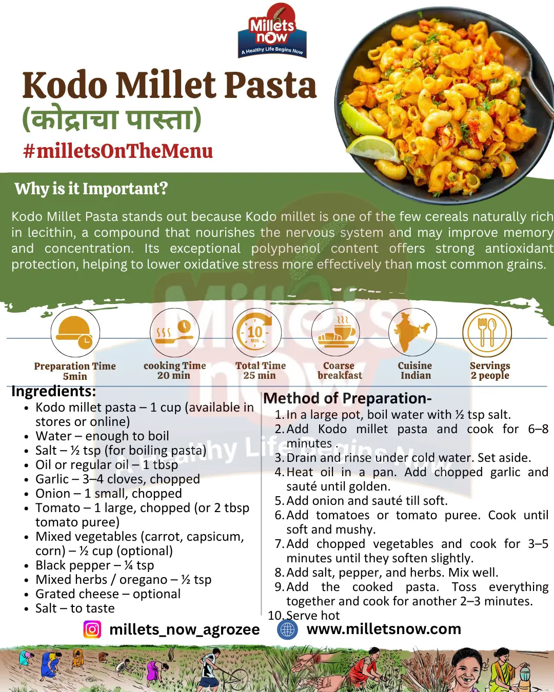 Kodo Millet Pasta l Kodra Pasta l 175g Millets Now