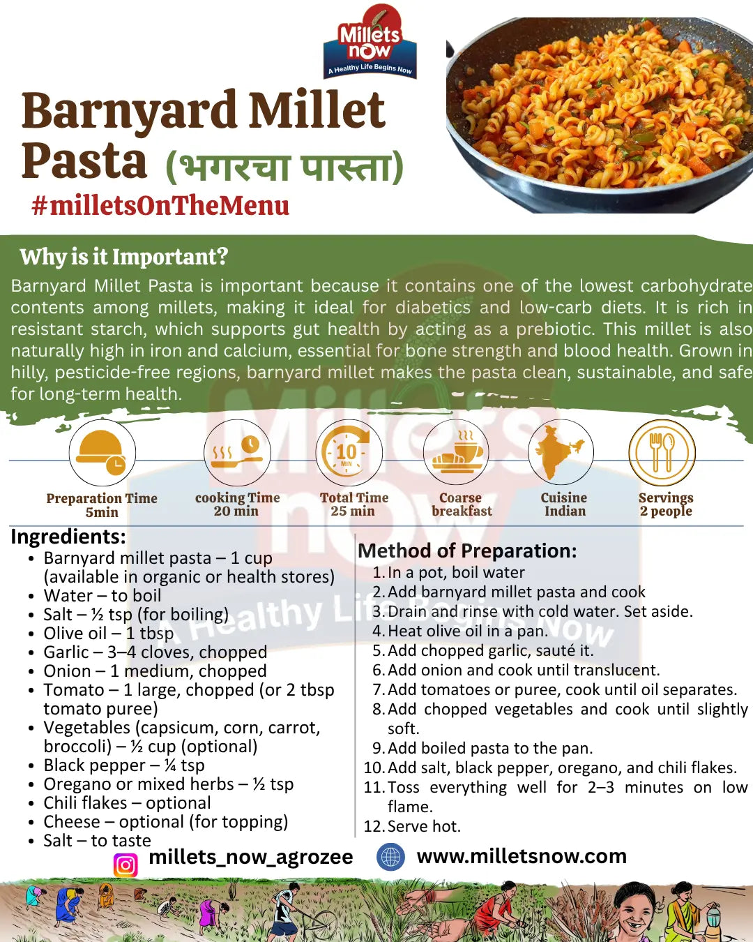 Barnyard Millet Pasta l Bhagar Pasta l 175g Millets Now