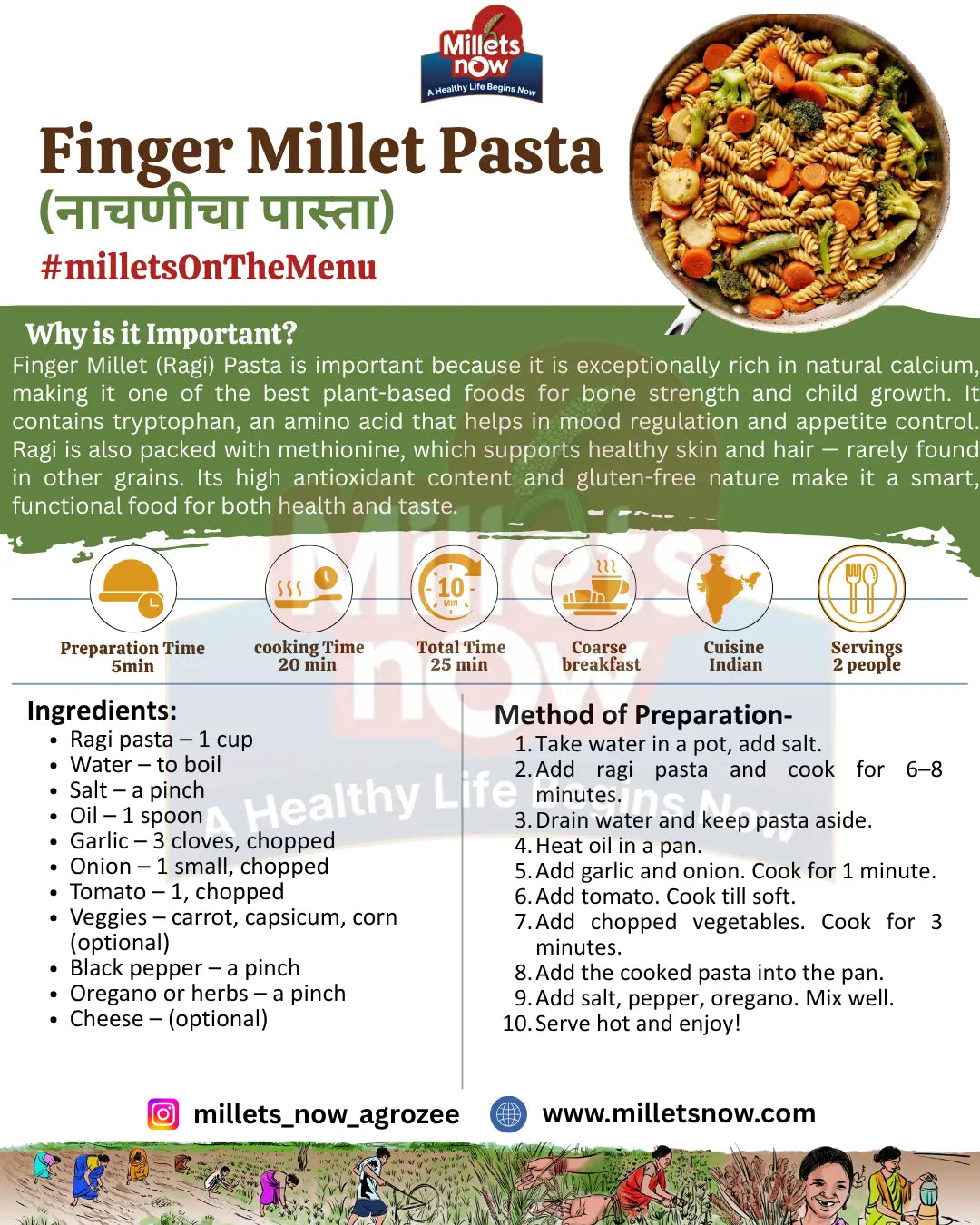Finger Millet Pasta | Nachani l 175g Millets Now
