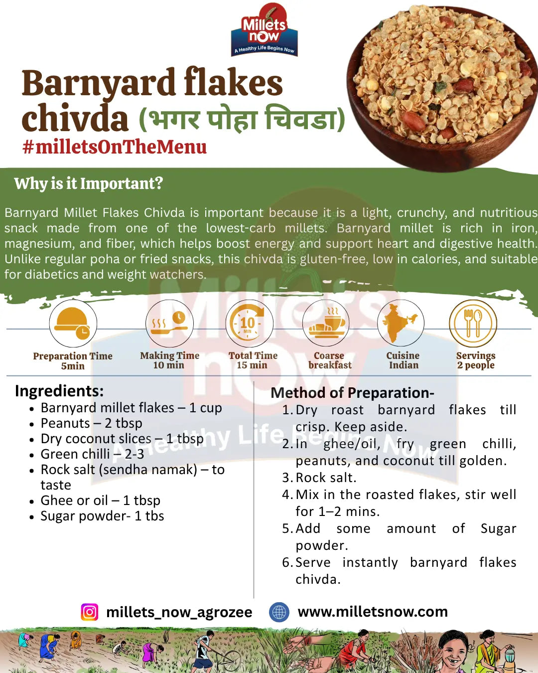 Barnyard Millet Flakes | Bhagar Poha l 200g Millets Now