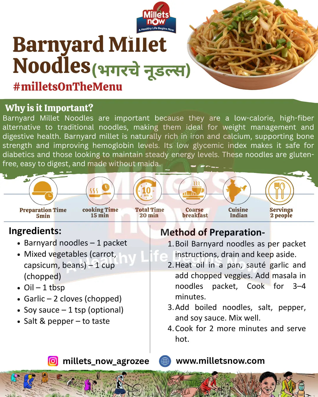 Barnyard Millet Noodles l Bhagar Noodles l 175g Millets Now