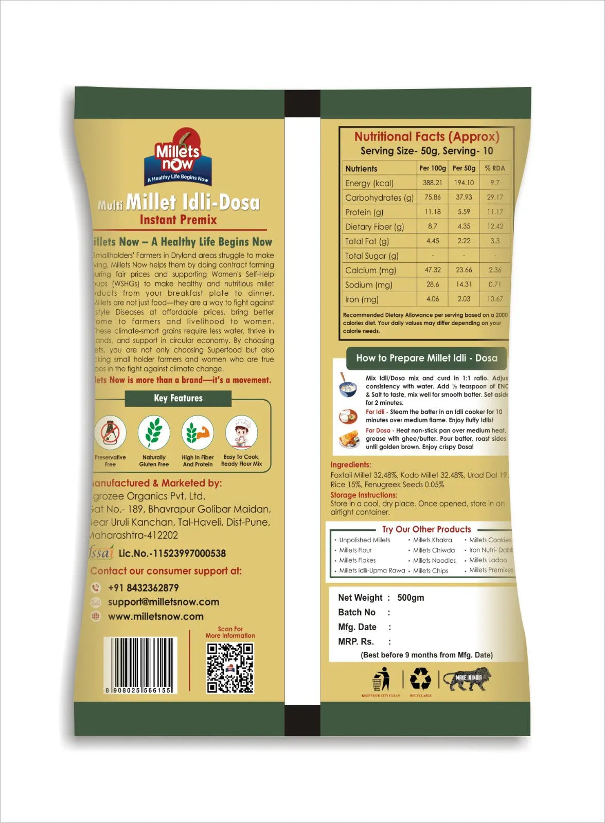 Instant Idli- Dosa Premix | 500g Millets Now
