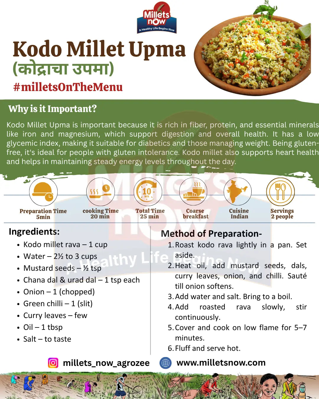Roasted Kodo Millet Rava l Kodra Rava l 500g Millets Now