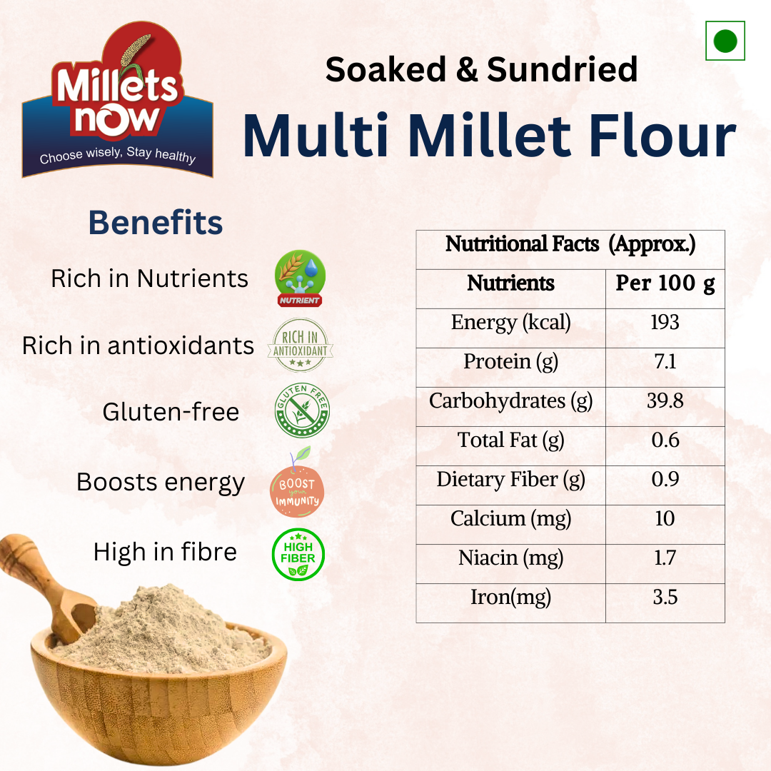 Multi Millet Atta | Unpolished | Soked and Sundried Millets Now