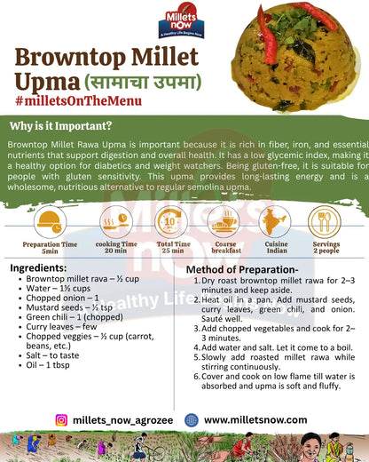 Roasted Browntop Millet Rava l Sama Rava l 500g Millets Now
