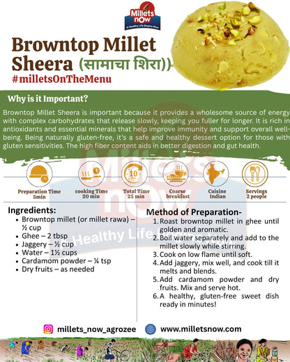 Roasted Browntop Millet Rava l Sama Rava l 500g Millets Now