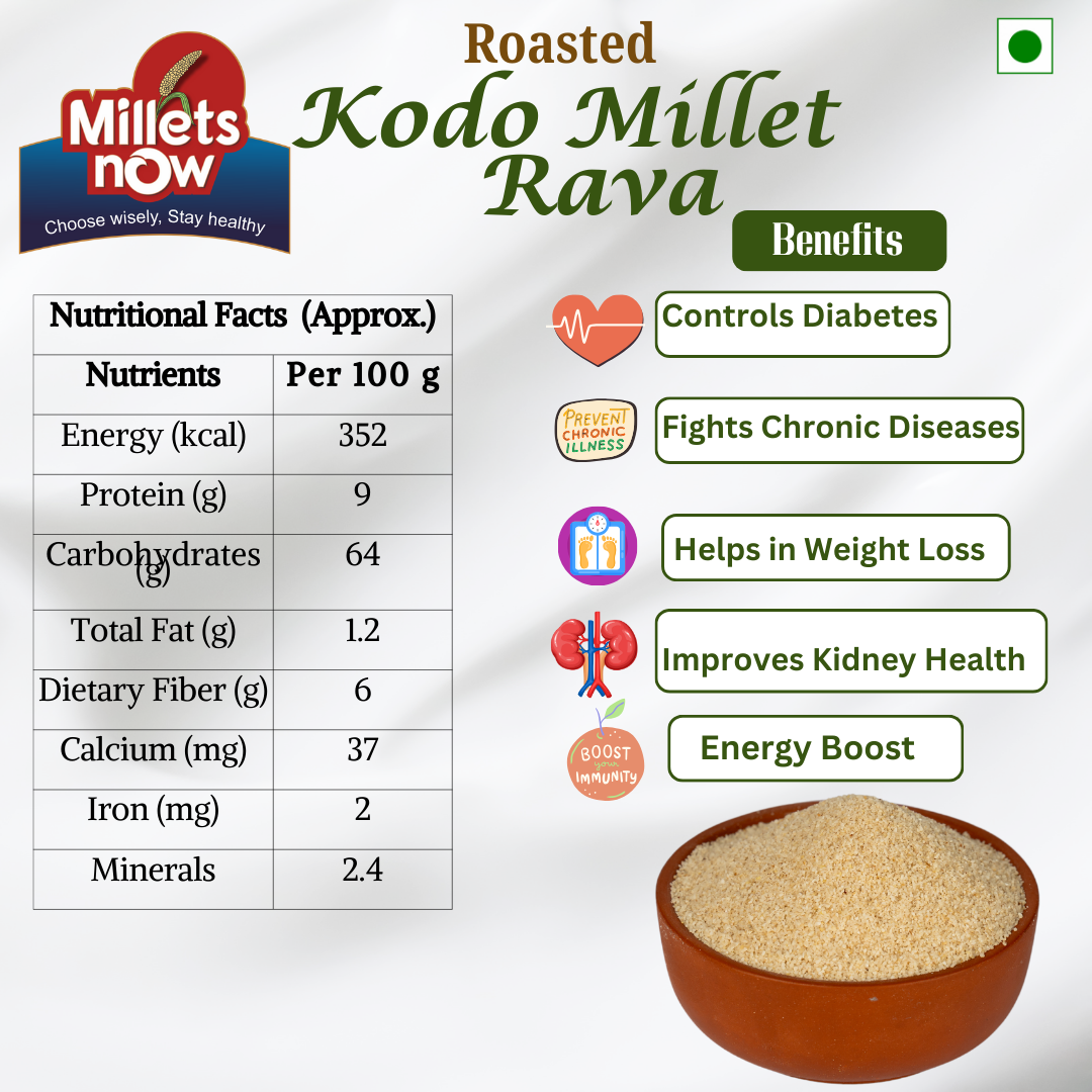 Roasted Kodo Millet Rava l Kodra Rava l 500g