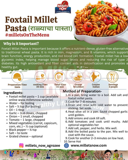 Foxtail Millet Pasta l Rala Pasta l 175g Millets Now