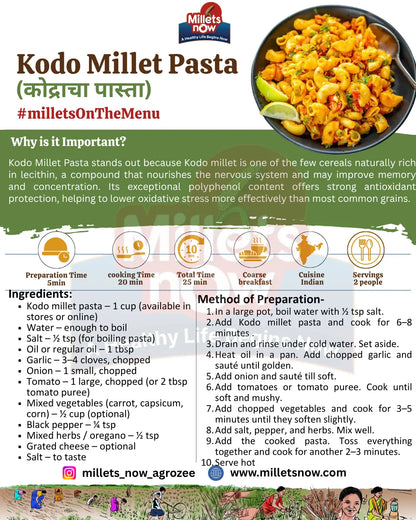 Kodo Millet Pasta l Kodra Pasta l 175g Millets Now