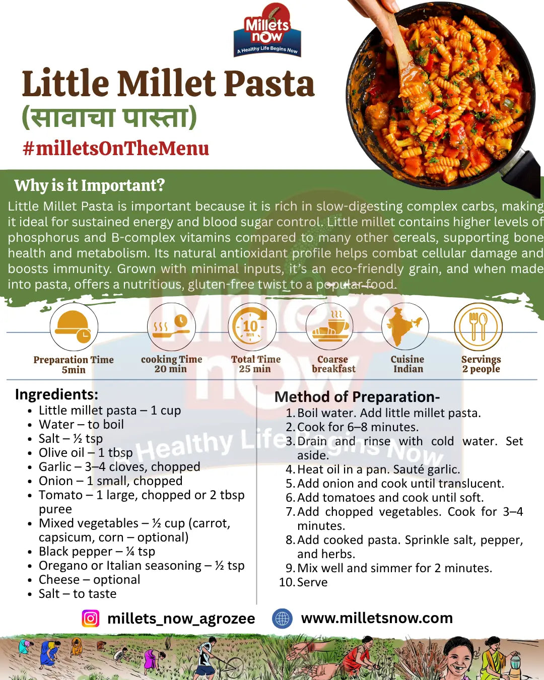 Little Millet Pasta l Sawa Pasta l 175g Millets Now