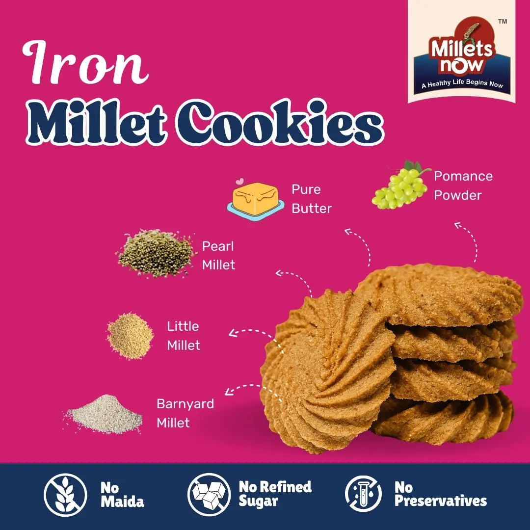 Iron Millet Bajri Cookies | Made with Bajra & Jaggery | 100g Millets Now