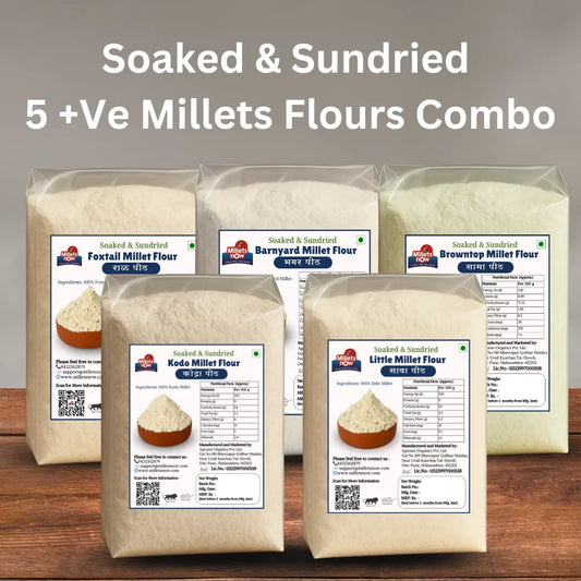 5 Positive Millet Flour Combo | Soaked & Sundried | Foxtail Flour | Browntop Flour | Little Flour | Kodo Flour | Barnyard Flour Millets Now