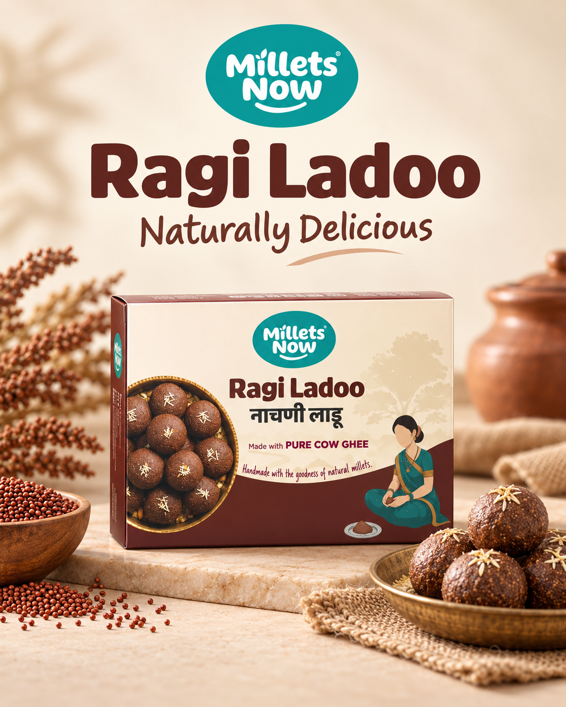 Ragi Laddoo Millets Now product advertisement