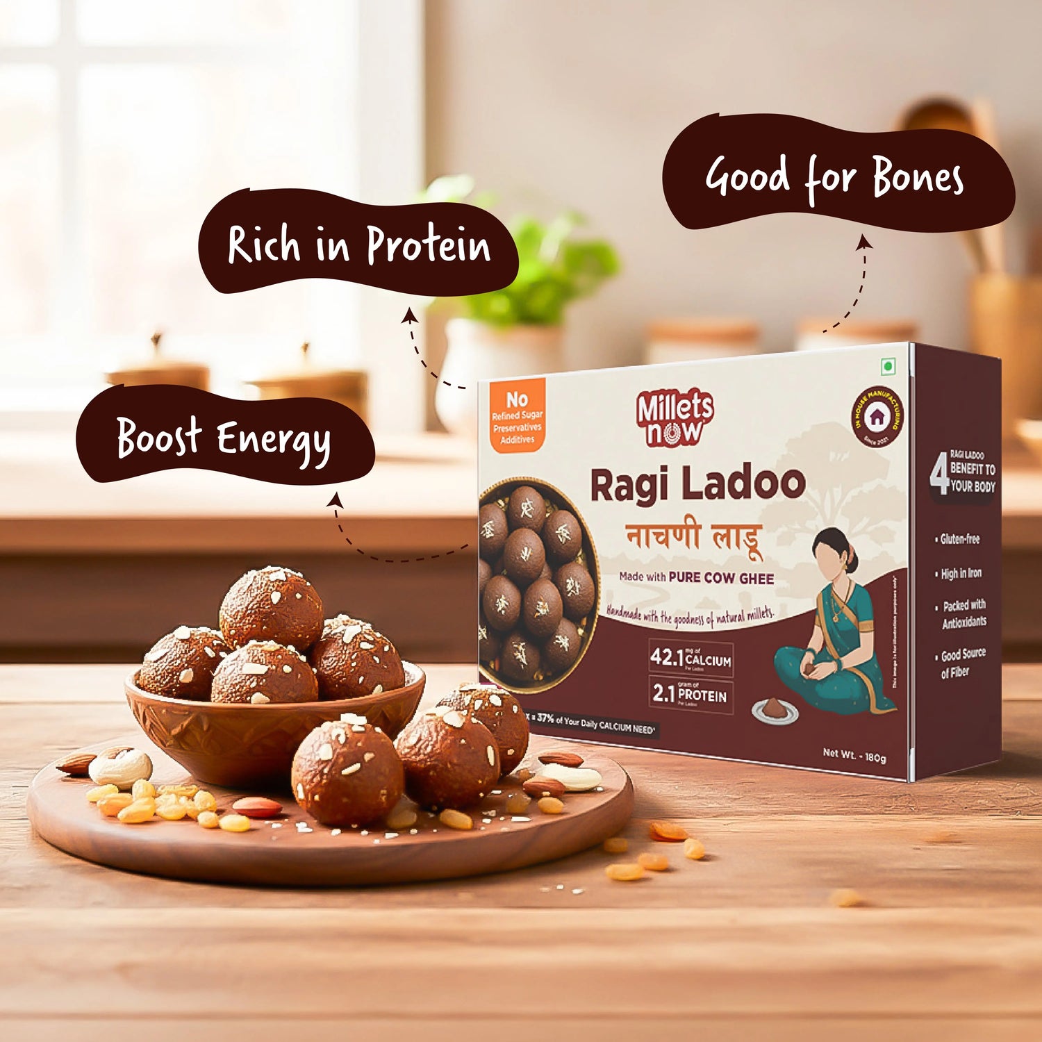 Ragi Laddu with Jaggery & Pure Cow Ghee Millets Now