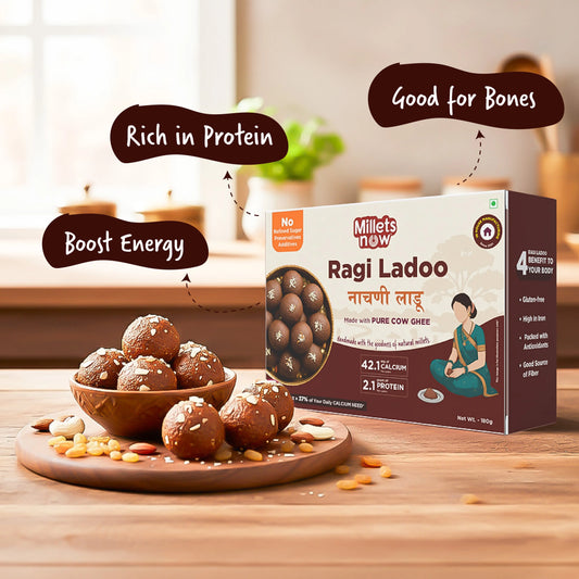 Ragi Laddu with Jaggery & Pure Cow Ghee Millets Now