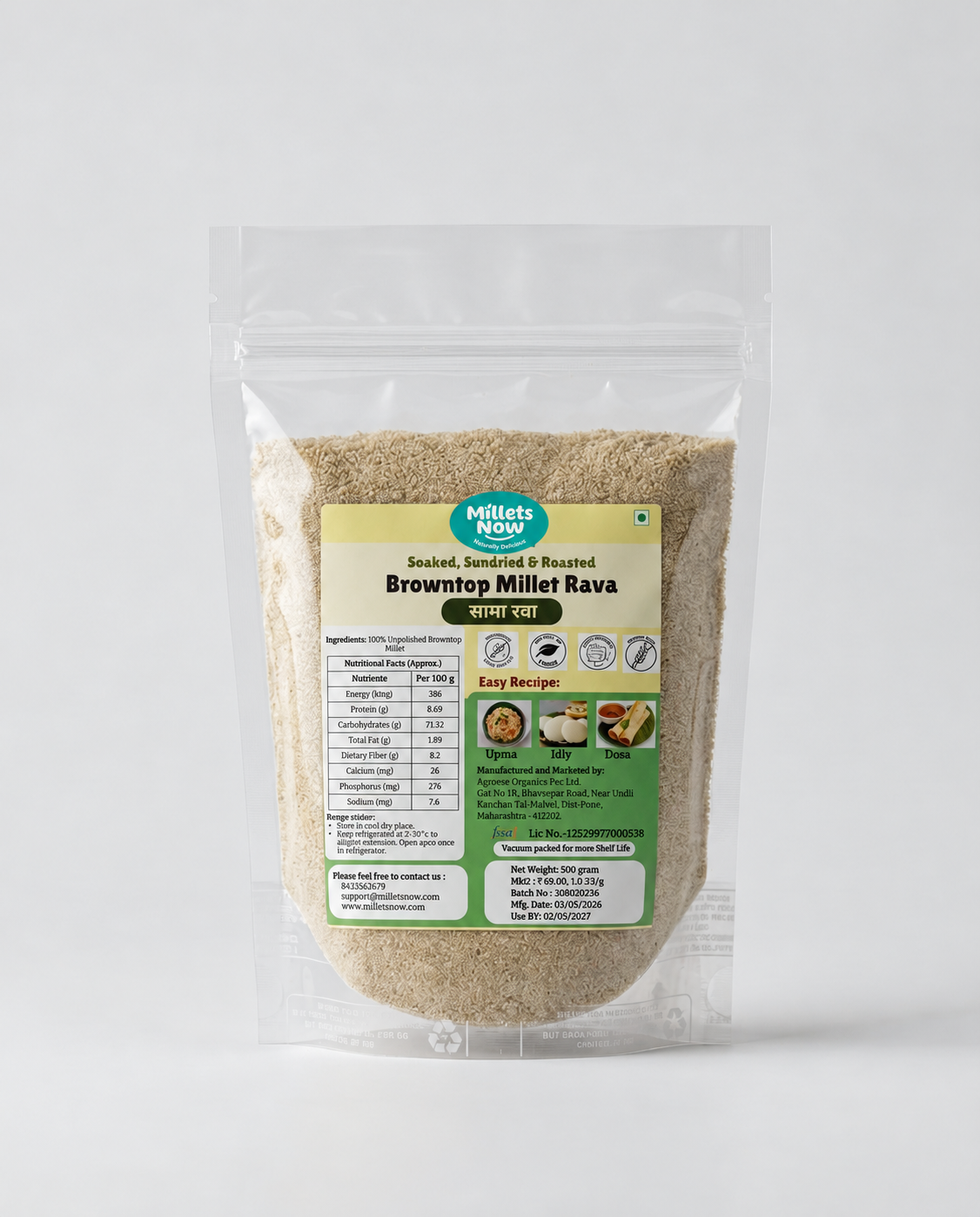Roasted Browntop Millet Rava
