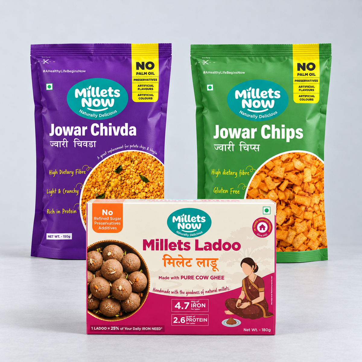 Jowar Crunch & Laddoo Combo — included Millets Now products