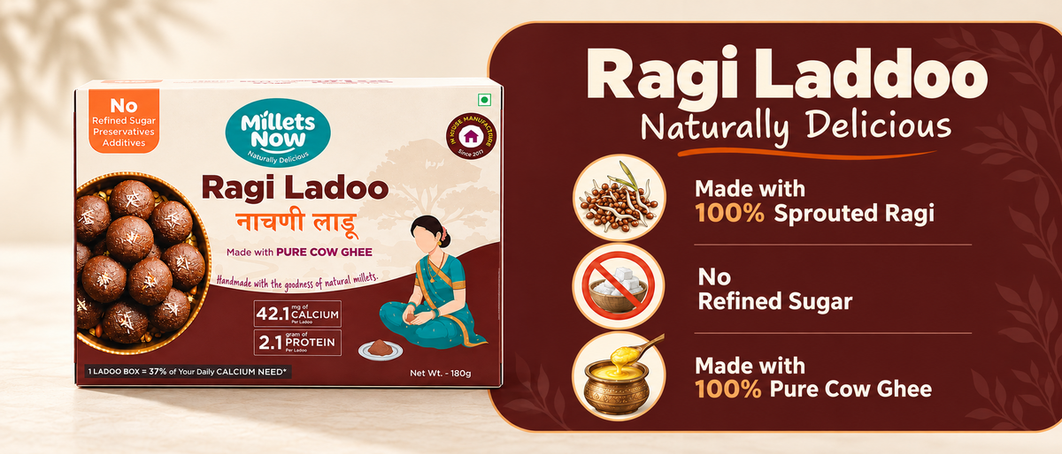 Ragi Laddoo packaging and product highlights