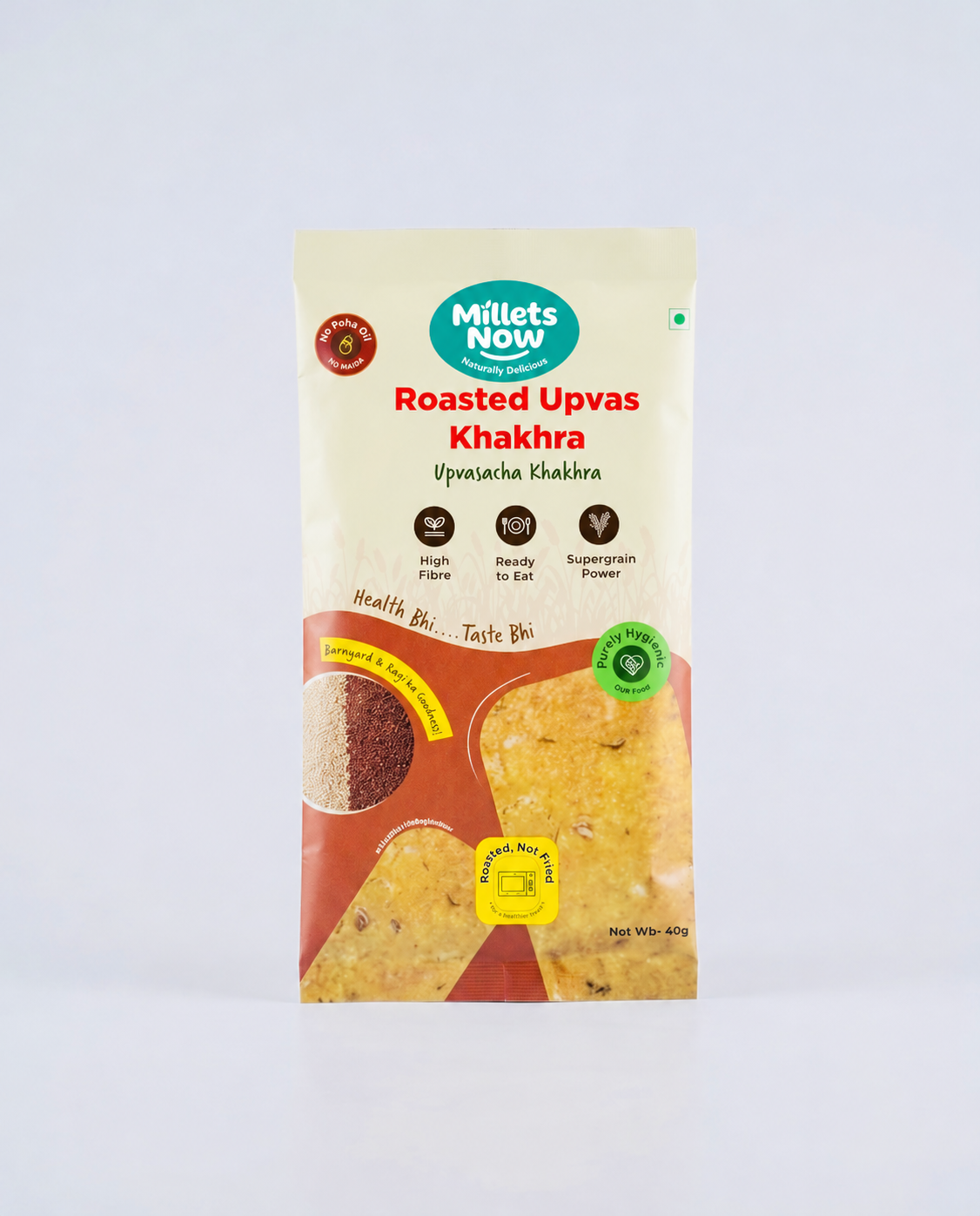 Millets Now Roasted Upvas Khakhra 40 g packaging