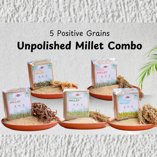 Unpolished Millet Combo – 1 kg Each – Healthy Grains from MilletsNow | 5 Positive Millet | kodo | barnyard | foxtail | Little | Browntop